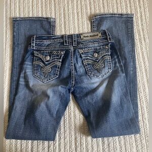 Rock revival easy boot jeans woman’s size 28 dark wash bling pockets - lowrise